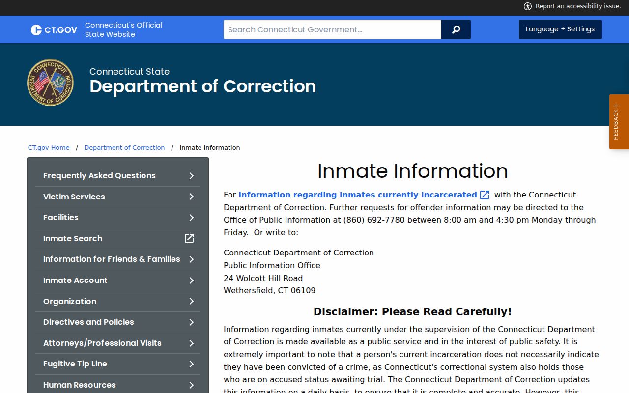 Trumbull residents directory Connecticut DOC inmate information