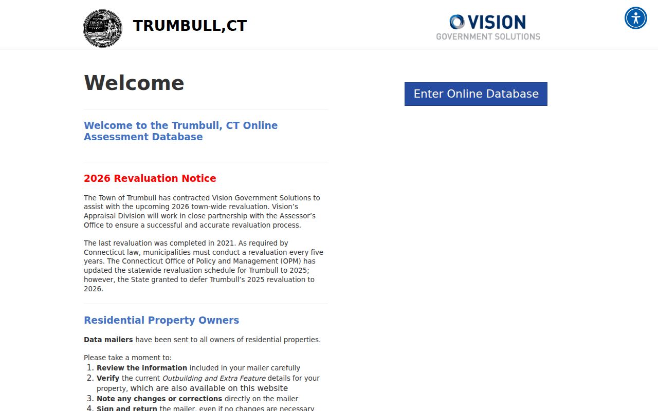 Trumbull residents directory Vision assessor search