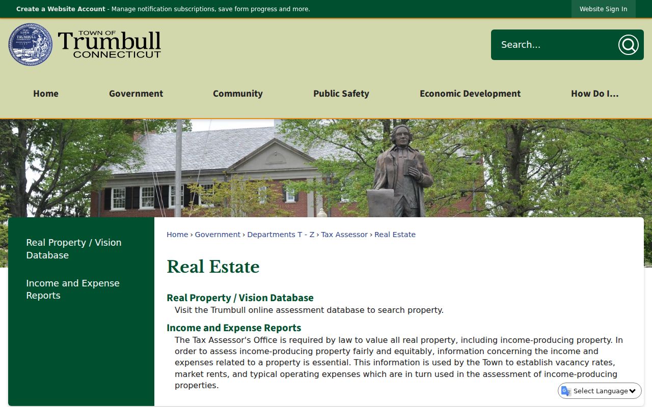 Trumbull ZIP code directory official real estate and assessor route