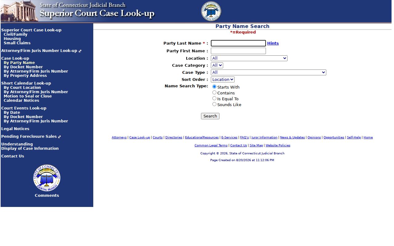 Trumbull resident lookup civil party search fields
