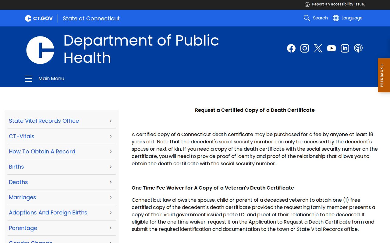 Trumbull resident lookup Connecticut death record access