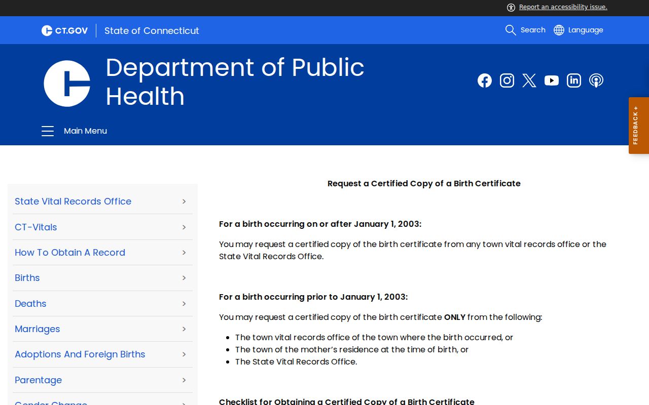 Trumbull resident lookup Connecticut birth record eligibility